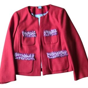 J. Crew - Astrid Wool Cropped Blazer Coral Red Size 6 Ruffles